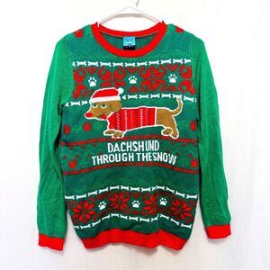 Norther Pole Women's Dachshund Through The Snow Ugly Sweater Medium Multicolor